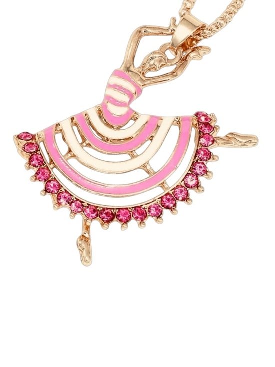 Source Unknown Jewelry - Ballerina, Dancer Full Skirted Crystal & Enamel Gold, White, & Pink, Necklace